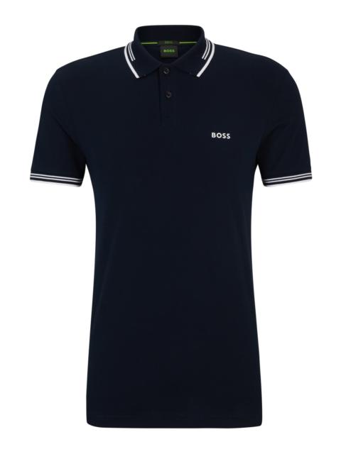BOSS STRETCH-COTTON SLIM-FIT POLO SHIRT WITH BRANDING