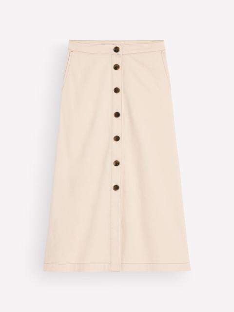 BODEN Val Button Denim Midi Skirt-Ecru