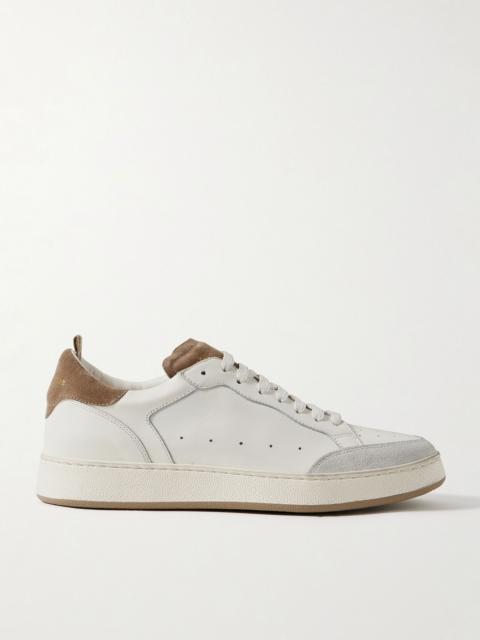 OFFICINE CREATIVE The Answer 001 Distressed Suede-Trimmed Leather Sneakers White