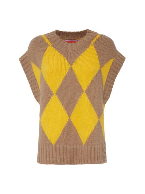 argyle-check knit vest