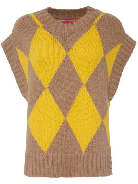 argyle-check knit vest