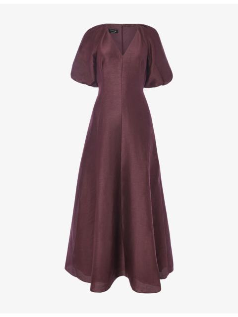 WHISTLES Taffeta Puff-Sleeve Silk-Blend Maxi Dress