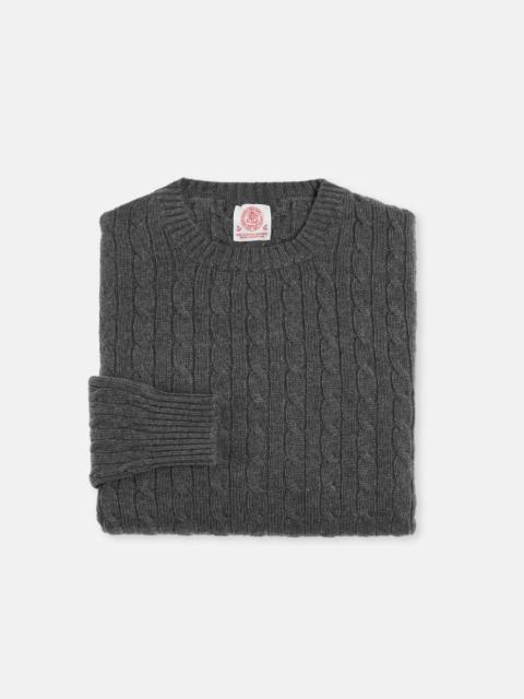 J. PRESS MADE-IN-SCOTLAND GREY CASHMERE CABLEKNIT SWEATER