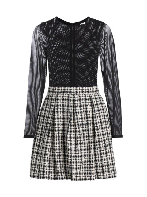 Alice + Olivia Women's Chara Mesh Flared Tweed Minidress - Black Off White