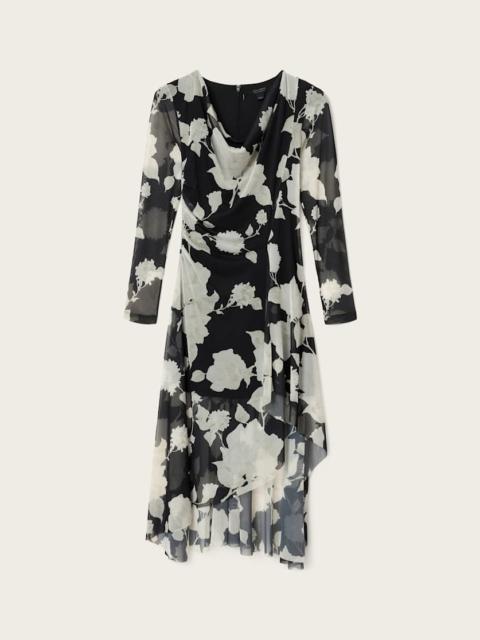 ALLSAINTS LORIA DRAPED MESH MIDI DRESS