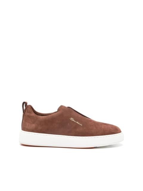 Santoni BROWN LEATHER SNEAKER WITH RUBBER SOLE