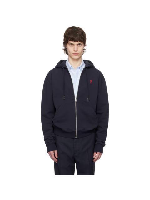 AMI Paris Navy Cotton Ami de Coeur Zipped Hoodie