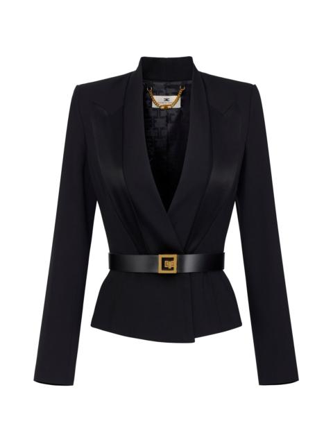 ELISABETTA FRANCHI Women's Crêpe Satin Lapel Blazer - Nero