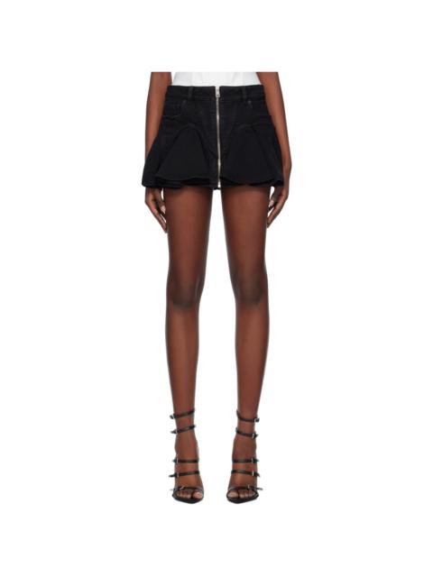 Black Ruffled Denim Miniskirt