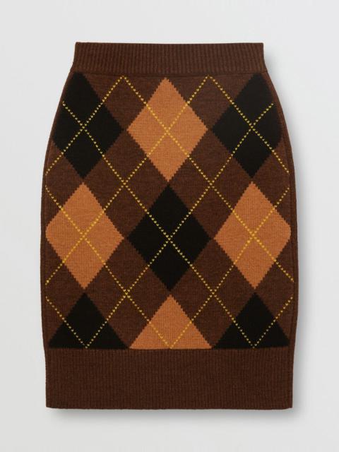 Burberry Argyle Intarsia Wool Cashmere Pencil Skirt