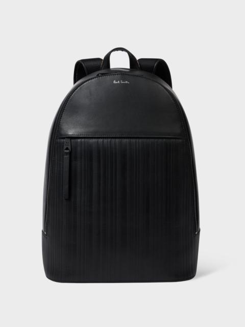 Black Textured Stripe Leather Backpack
