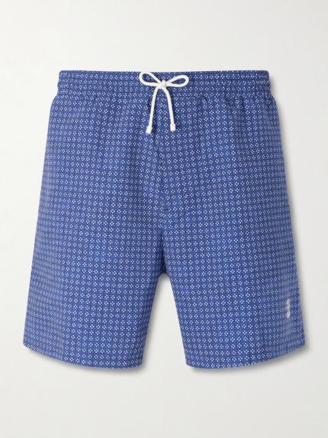 Brunello Cucinelli Straight-Leg Mid-Length Logo-Embroidered Printed Swim Shorts