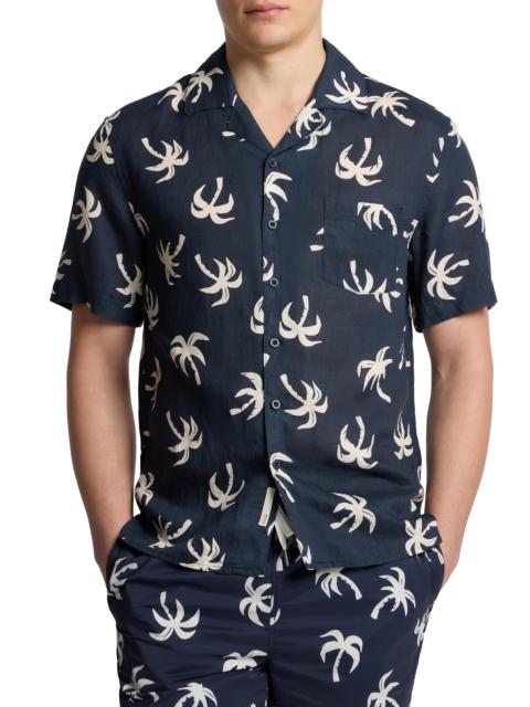 onia Men's Air Linen Convertible Vacation Shirt - Midnight Multi