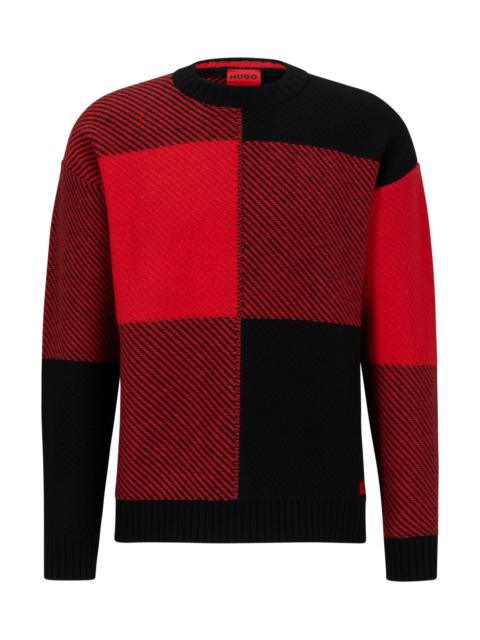HUGO RELAXED-FIT SWEATER WITH JACQUARD-WOVEN VICHY CHECK