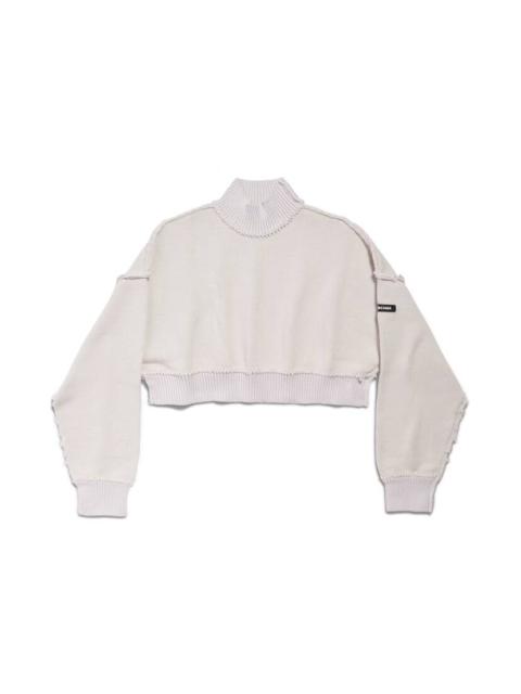 BALENCIAGA Women's Large Cropped Sweater in Off White