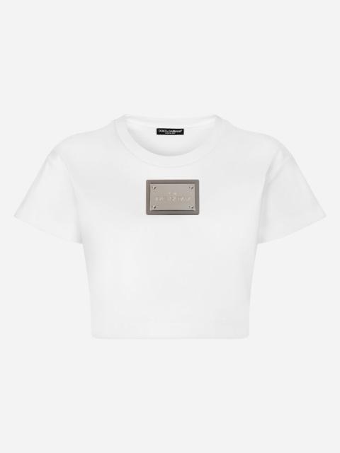 Cropped T-shirt with “KIM Dolce&Gabbana” tag