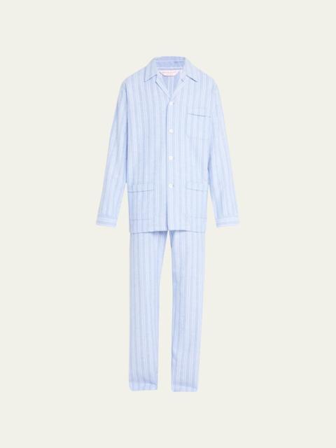 Derek Rose Men's Stripe Flannel 2-Piece Long Pajama Set