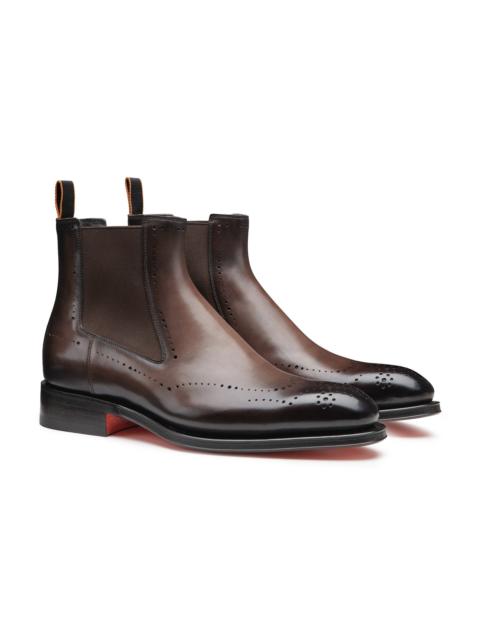Santoni Men’s brown leather Chelsea brogue boot