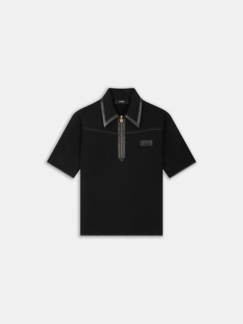 AMIRI LEATHER TRIM KNIT ZIPPED POLO