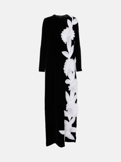 COSTARELLOS Floral appliqué crêpe gown