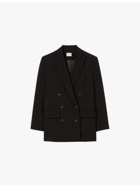 Claudie Pierlot Peak-Lapel Double-Breasted Stretch-Woven Blazer