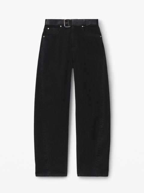 leather belted balloon jeans