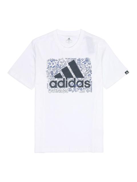 adidas M Ddlbmb L T Graffiti Printing Logo Sports Short Sleeve White GS4001