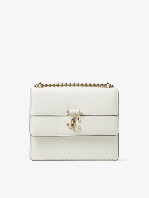 JIMMY CHOO Varenne Quad
Latte Fine Shiny Calf Leather Shoulder Bag with Light Gold JC Bar