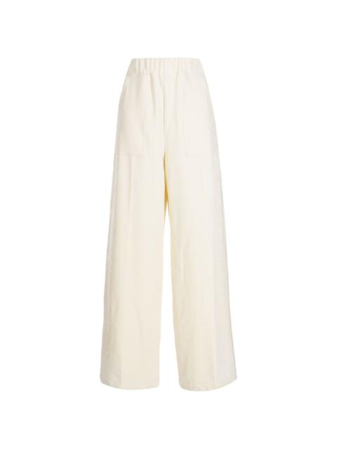 SYSTEM elasticated-waistband velvet-finish flared trousers