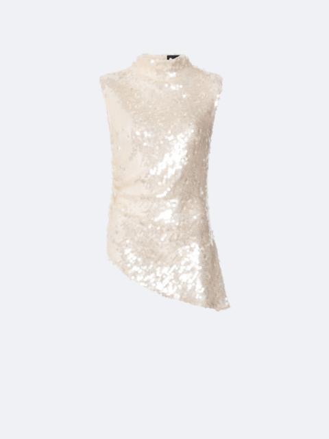 LAPOINTE Mesh Sequin Mockneck Top With Pleats