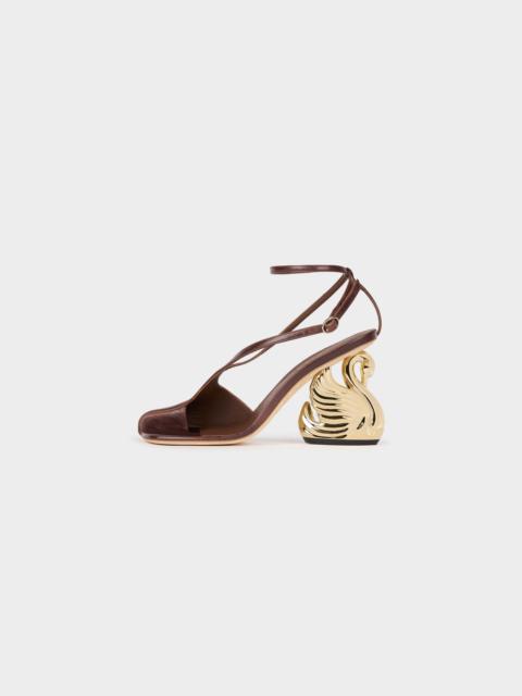A.W.A.K.E. MODE CHRISTINE SHOES WITH SWAN HEEL BROWN SILVER GOLD