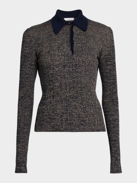 FERRAGAMO Linen Rib Long-Sleeve Polo Sweater