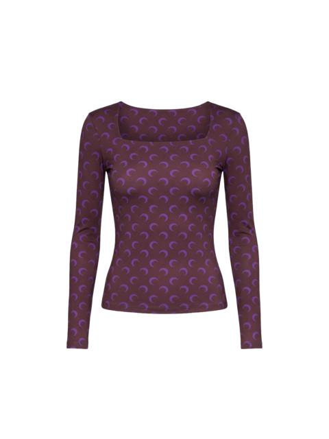 MOON PRINTED JERSEY LS SQUARENECK TOP