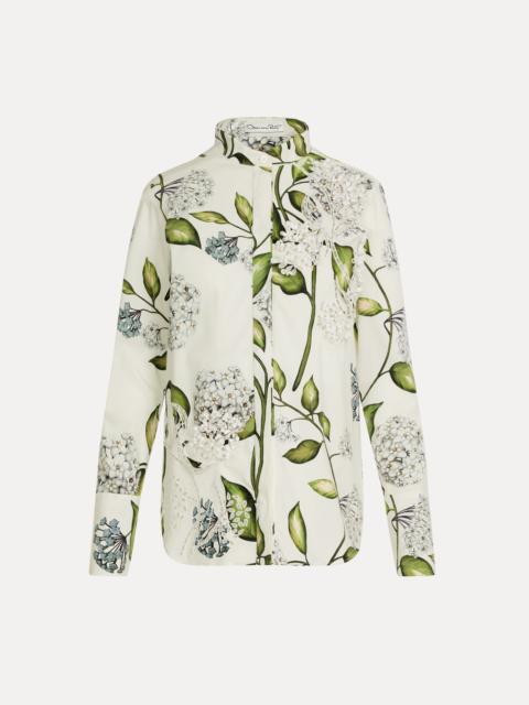 Oscar de la Renta PORCELAIN FLOWER COTTON POPLIN BLOUSE