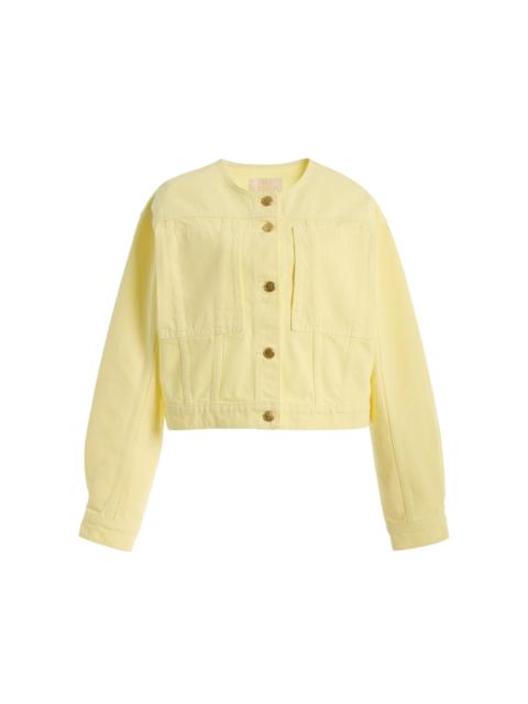 ULLA JOHNSON The Briar Collarless Denim Jacket white