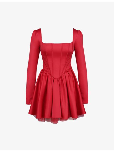 House of CB Nina Long-Sleeve Corset Satin Mini Dress