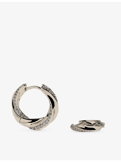 ASTRID & MIYU Cosmic Twist Medium Rhodium Plated Brass And Cubic Zirconia Hoops