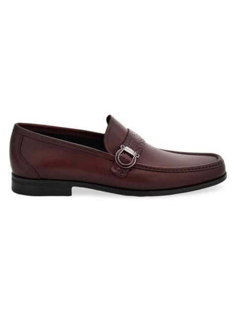 FERRAGAMO Men's Caspian Gancini Alligator-Strap Leather Loafers - Cordovan