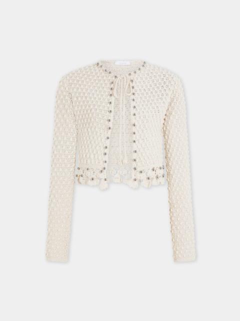 rabanne HANDMADE LONG-SLEEVE CARDIGAN IN ECRU CROCHET