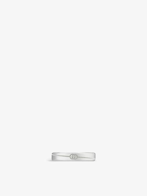 Diagonal engraved-interlocking G sterling-silver ring