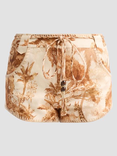 Zimmermann Women's Indra Printed Linen Shorts - Coffee Safari