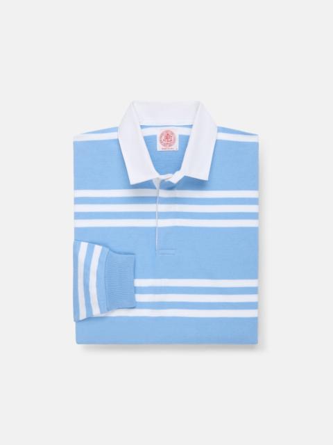 J. PRESS MADE-IN-USA LIGHT BLUE & WHITE TRIPLE STRIPE COTTON RUGBY