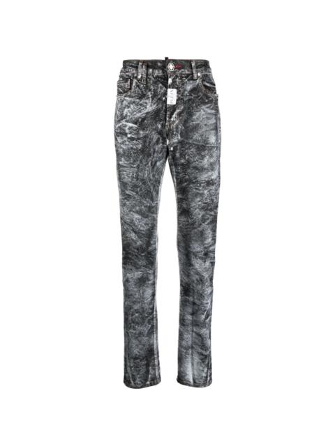 abstract-print straight-leg jeans