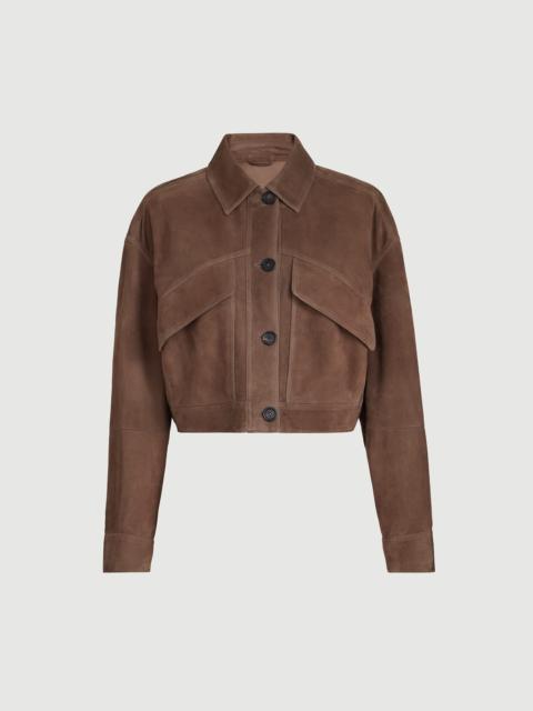Brunello Cucinelli Couture suede cropped outerwear jacket with monili
