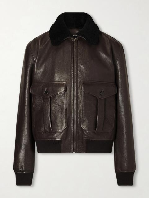 SAINT LAURENT Shearling-Trimmed Full-Grain Leather Jacket