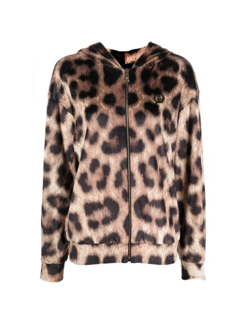 PHILIPP PLEIN leopard-print zip-up hoodie