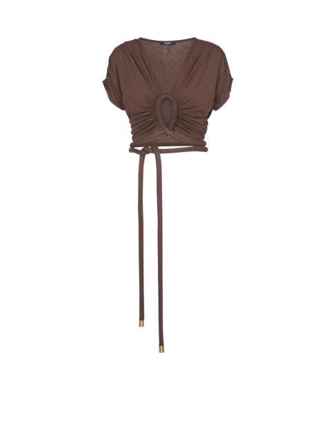Balmain Draped jersey crop top