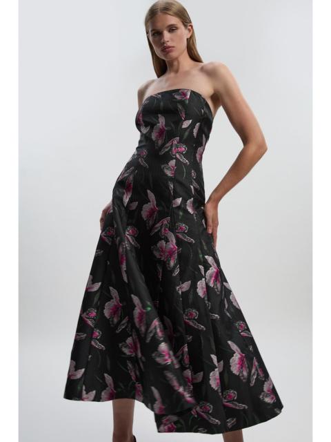 KAREN MILLEN Jacquard Bandeau Full Skirted Midi Dress
