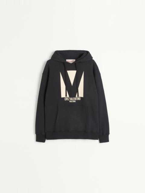Valentino COTTON HOODED SWEATSHIRT WITH CHEZ VALENTINO PRINT