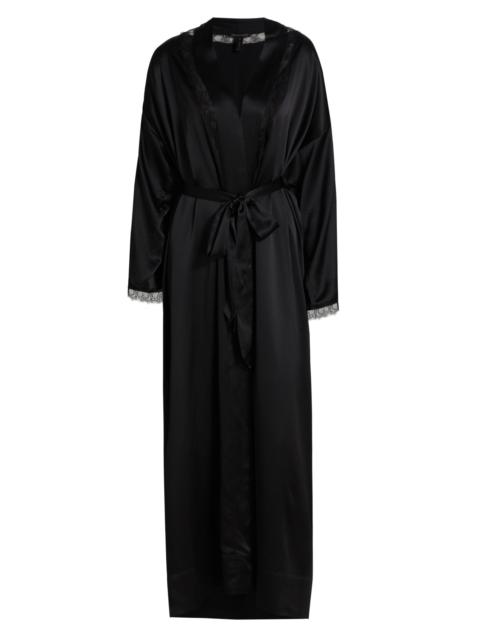 KIKI DE MONTPARNASSE Women's Silk Lace Inset Robe - Black Black